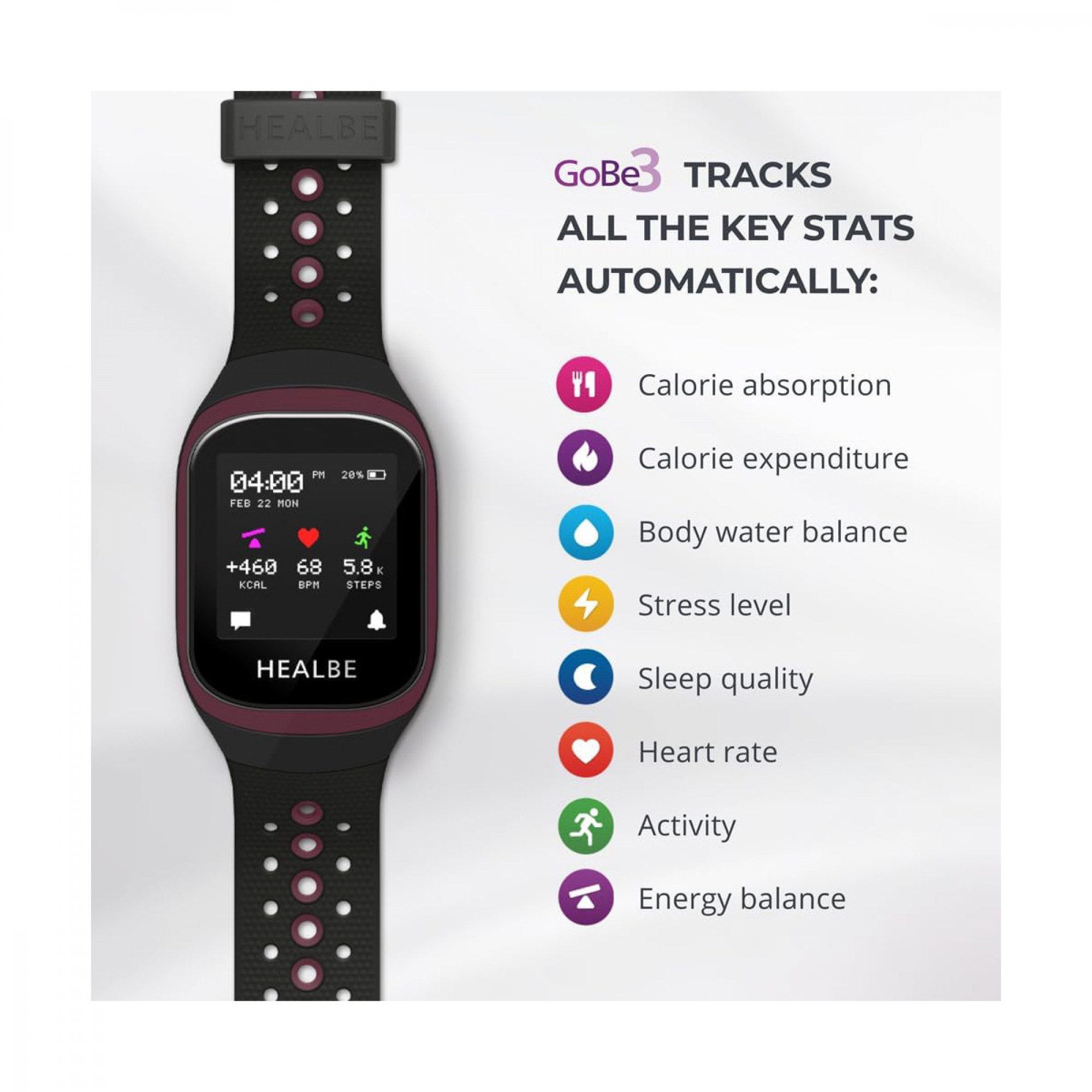 Фітнес-браслет HEALBE GoBe3 Burgundy